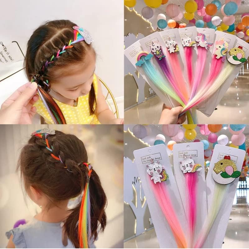 Image of Trendsetter Pack of 3 Kids Cartoon Hair Clip in Colorfull Extension with Tinsel Rainbow False Nylon Wig Braids Extensions Hair Styling Accessories for Baby Girls Adult Multicolor (3 PCS) (Style 2)