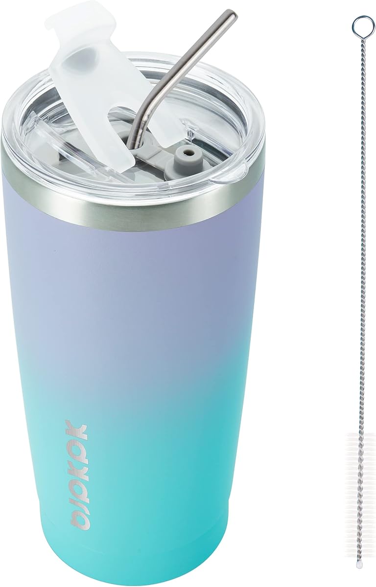BJPKPK Insulated Stainless Steel Tumbler, Coffee Cup with Lid and Straw, Double Wall Vacuum Travel Mug, Powder Coated Leakproof Tumbler Cup,Oasis