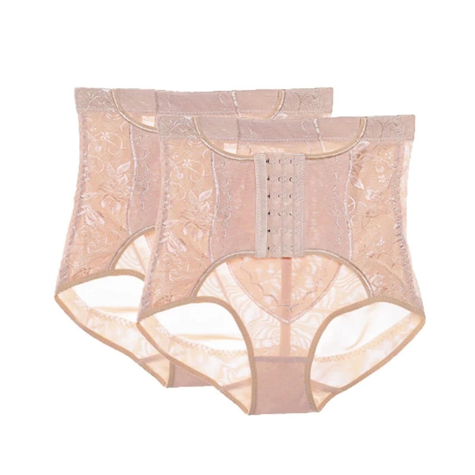 Mujer Bodies Moldeadores 2 uds Bragas levantadoras de glúteos for Mujer Cintura Alta Control de Barriga Moldeador de Cuerpo Cintura Cincher Panty Faja Ropa Interior Moldeadora(Beige(2pcs),L)