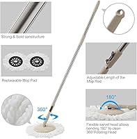 Vista 5 de Eyliden Sistema de cubo de trapeador giratorio de 360°, secado rápido, 2 almohadillas de microfibra, mango ajustable, trapeador y cubo para pisos