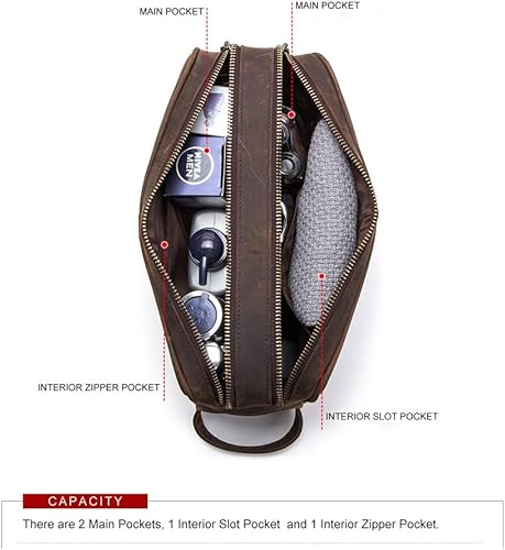 Miniatura 4 de YIORYO Neceser para hombre, bolsa de afeitado de cuero para hombres, bolsa de aseo de cuero para hombre, kit de cuero Dopp para hombres, bolsa de