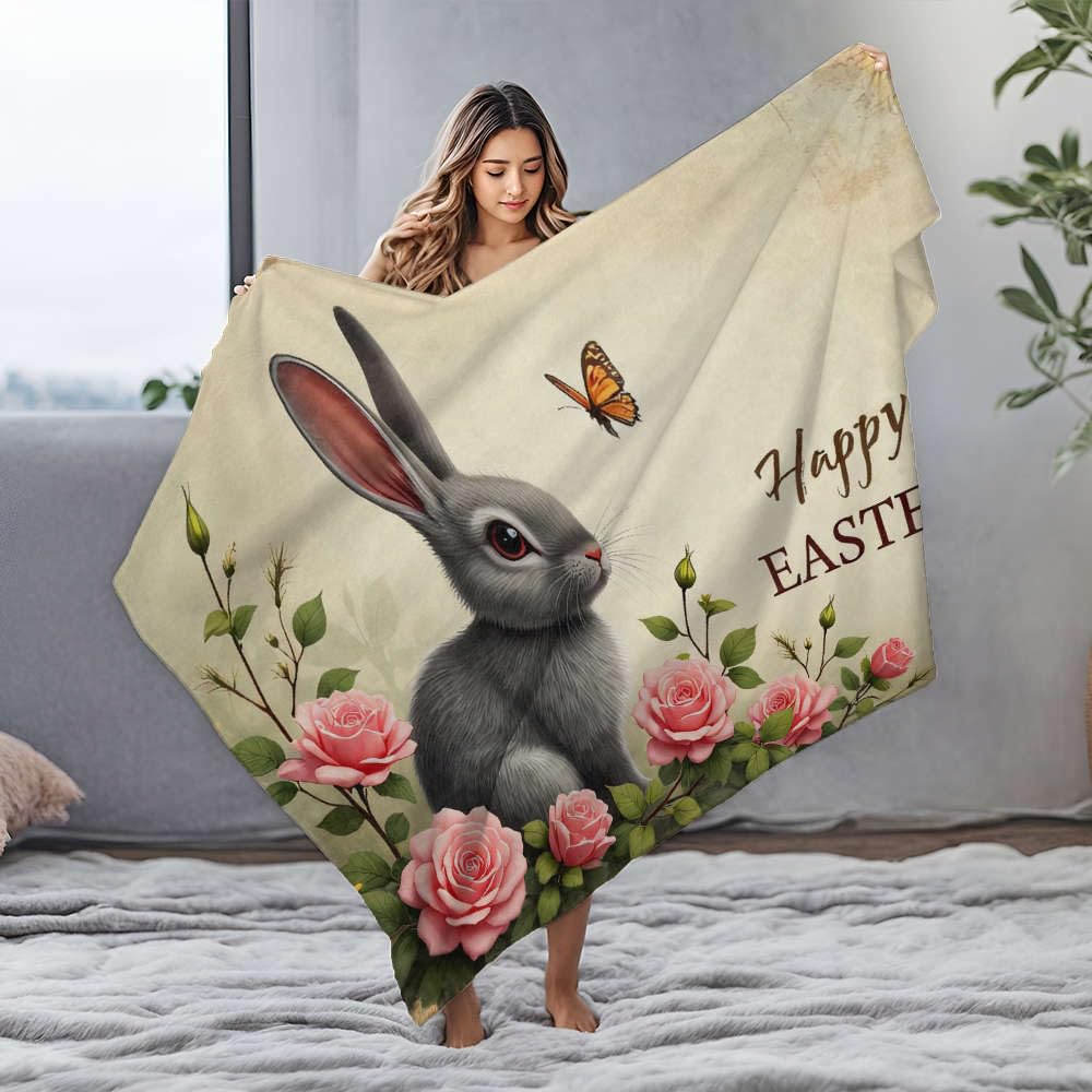 Couverture en flanelle personnalisée pour bébé plaid polaire 125x150cm Happy Easter lapin