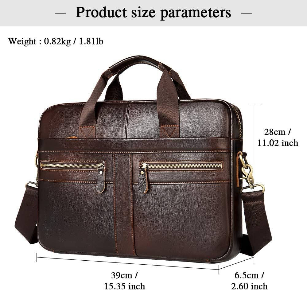 VINBAGGE Ventiquattrore Uomo, Borsa Porta PC 15.6 Pollici Borse Vera Pelle per Laptop Borse Valigetta Cuoio Cartella Portadocumenti da Ufficio Lavoro Regalo per Uomo