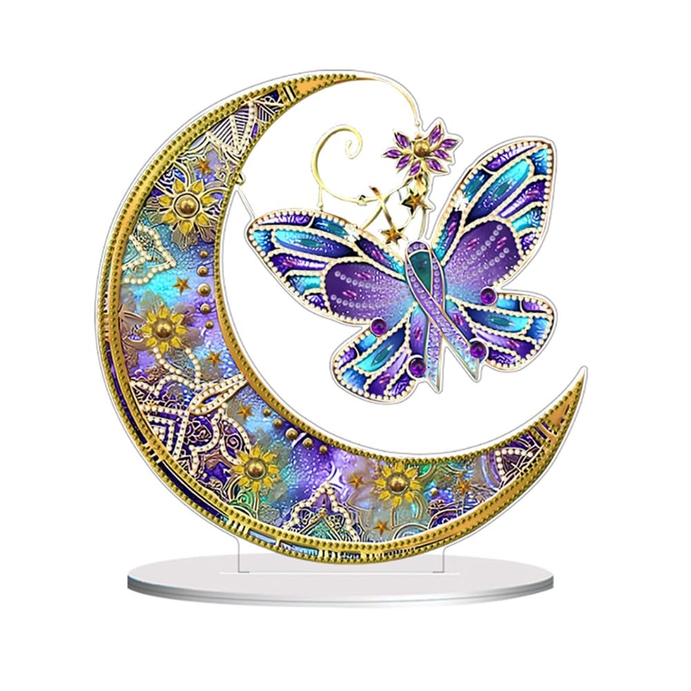 Awesocrafts Diamond Art Table Top Ornaments Moon Butterfly, 5D Diamond Painting Tabletop Decorations Special Shape Crystal Art Christmas Desktop Decor (Butterfly)