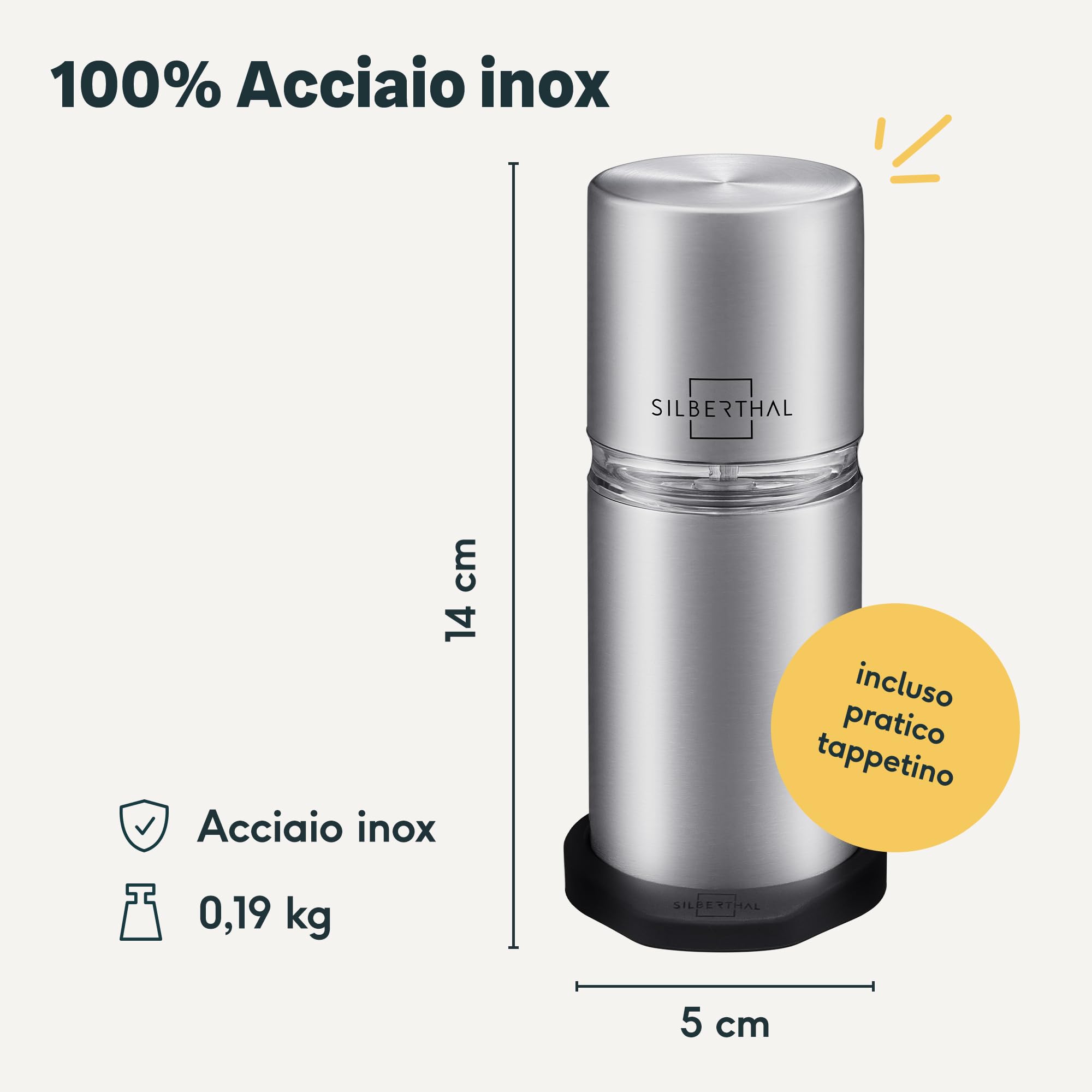 SILBERTHAL Macina noce moscata | Trita noce moscata | Grattugia noce moscata | Macina manuale noci con capienza per 4 noci moscate