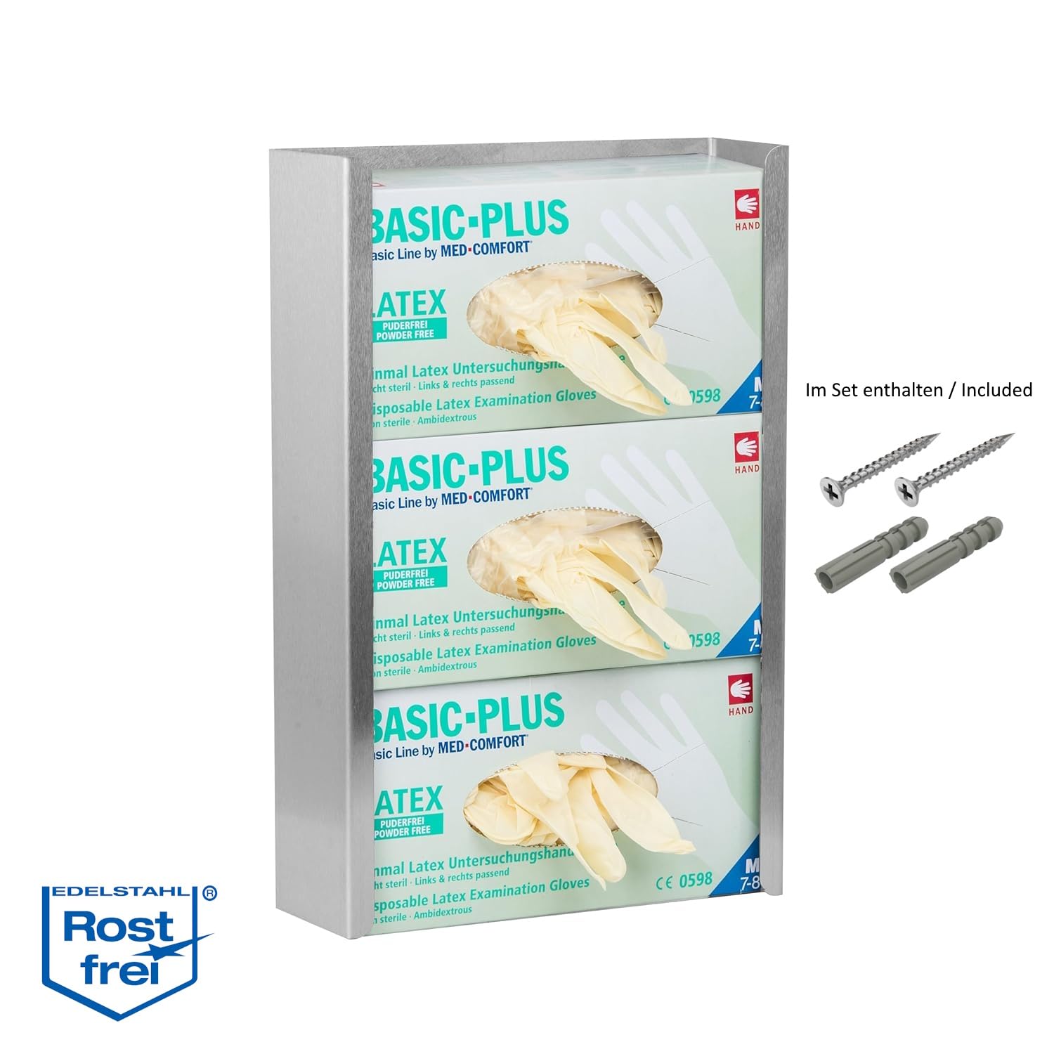 gardivo Soporte para guantes de acero inoxidable (3 cajas), soporte de pared para guantes, dispensador de guantes desechables, soporte para guantes desechables,