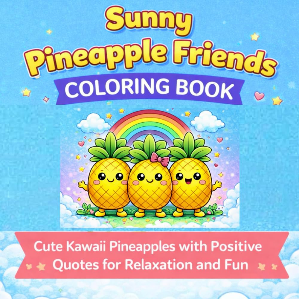 Sunny Pineapple Friends Coloring Book: Cute Kawaii Pineapples with Positive Quotes for Relaxation and Fun