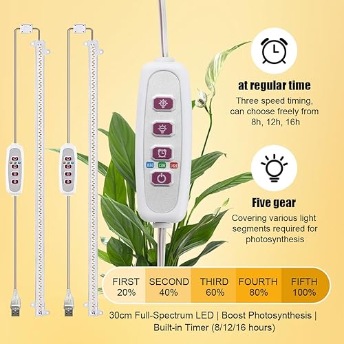 Miniatura 2 de Paquete de 2 soportes para plantas de doble nivel con luz de cultivo y macetas de vivero de plástico verde para plantas, kit de jardinería interior