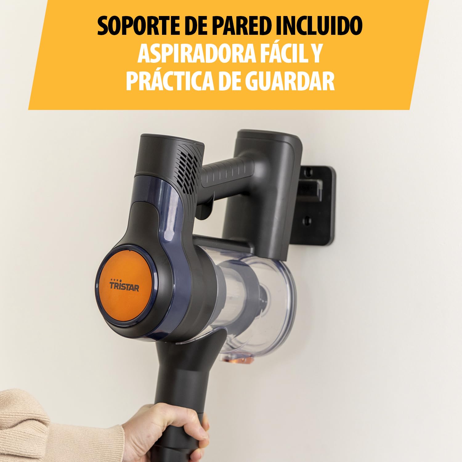 Tristar Aspiradora Escoba sin Cable Flex - Ligera - Asa Desmontable - Filtro HEPA - Batería de Larga Duración - Función 2 en 1 - Luz LED - 800 ml - 150 W - SZ-2380