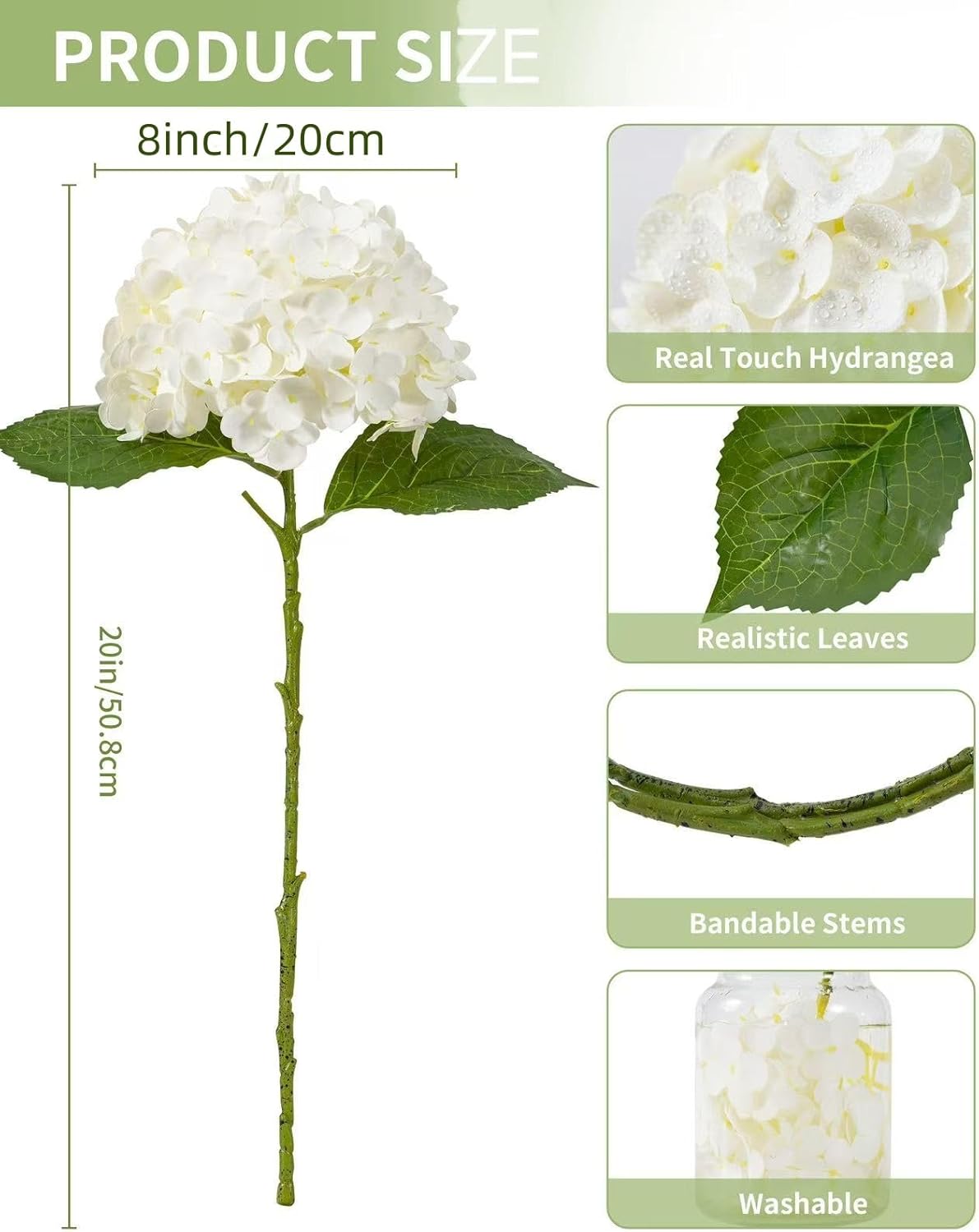 DuHouse 3Pcs Large Hydrangea Artificial Flowers,20 inch Latex Real Touch Hydrangeas Lifelike Hydrangea Flower for Home Wedding Bouquets Centerpieces Party Living Room Decoration(White) - Image 7