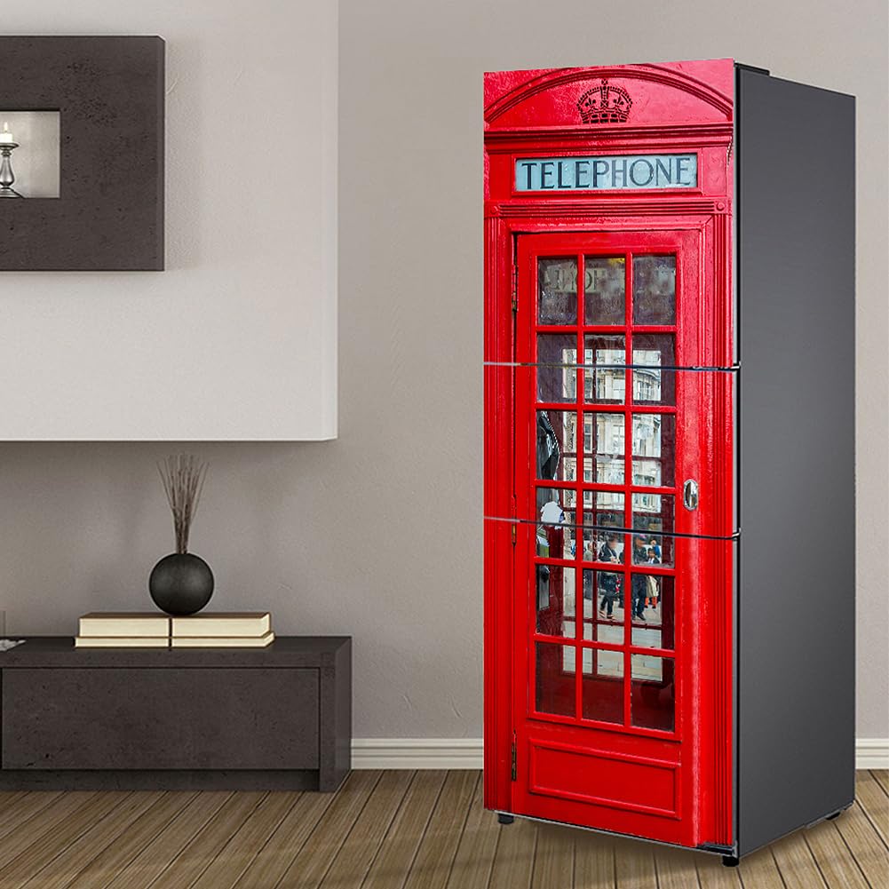 Targawerelax Red Fridge Wraps Kitchen Fridge Stickers Cover Full Doors, Fridge Sticker Full Covering Door Fridge Covers Skins Wall Stickers For Kitchen Decal, Retro Telephone Booth London