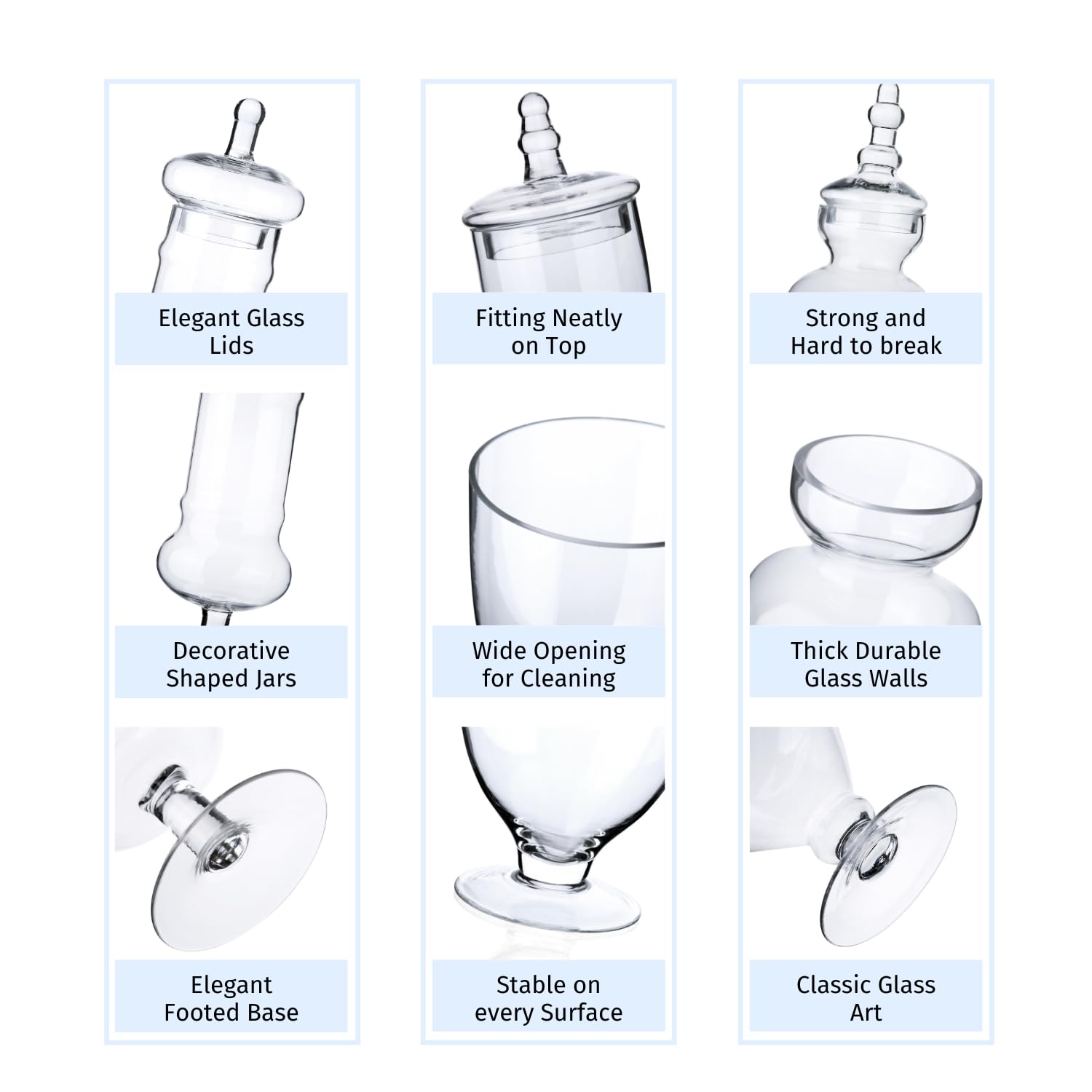 Diamond Star Juego de 3 tarros de cristal transparente con boca ancha para guardar dulces, dulces, dulces, dulces, buffet, elegantes recipientes de cocina