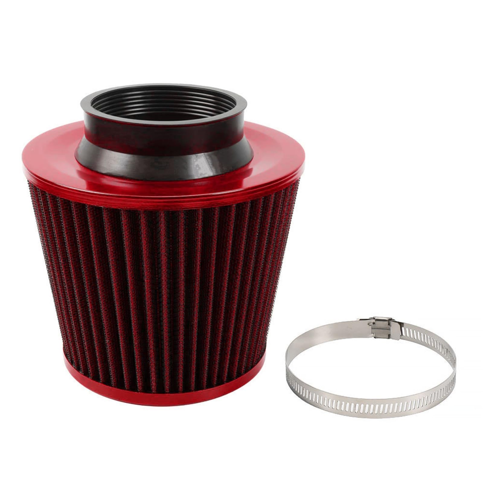 Filtr powietrza samochodu Zestaw dolotowy filtra wentylacyjnego o wysokim przepływie Siatka stożkowa Osłona silnika Wymiana Uniwersalne 76MM 3-calowe filtry powietrza samochodowego(Silver)