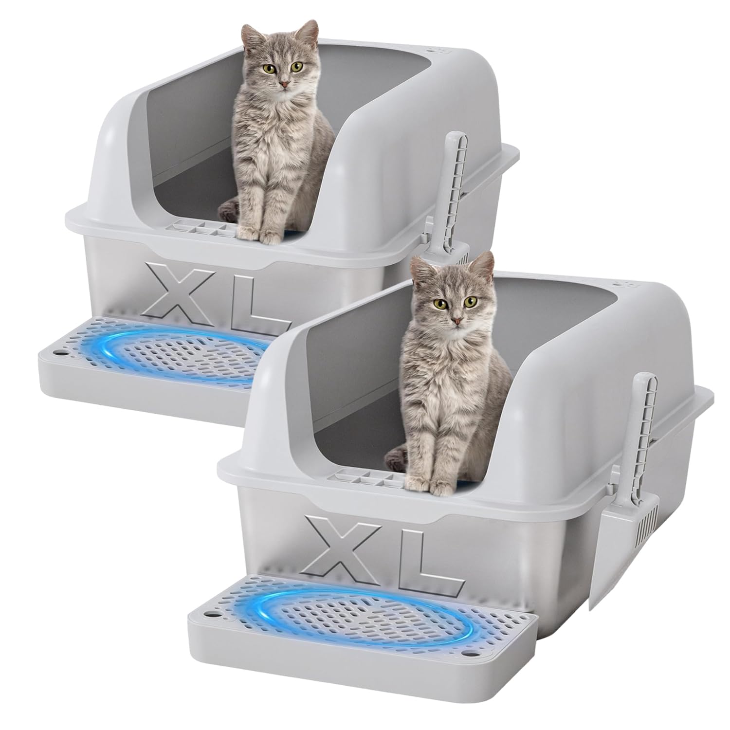 Pack Stainless Steel XL Cat Litter Box with High Sides Enclosure Lid,  Extra Large Covered Metal Kitty Litter Box with Litter Pan, Anti-Leakage