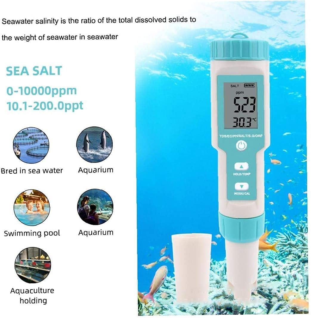 Preciso 7 en 1 pH TDS EC ORP Salinity SG Termómetro Sky Blue Water Quality Tester Pen Práctico Detector de Calidad del Agua