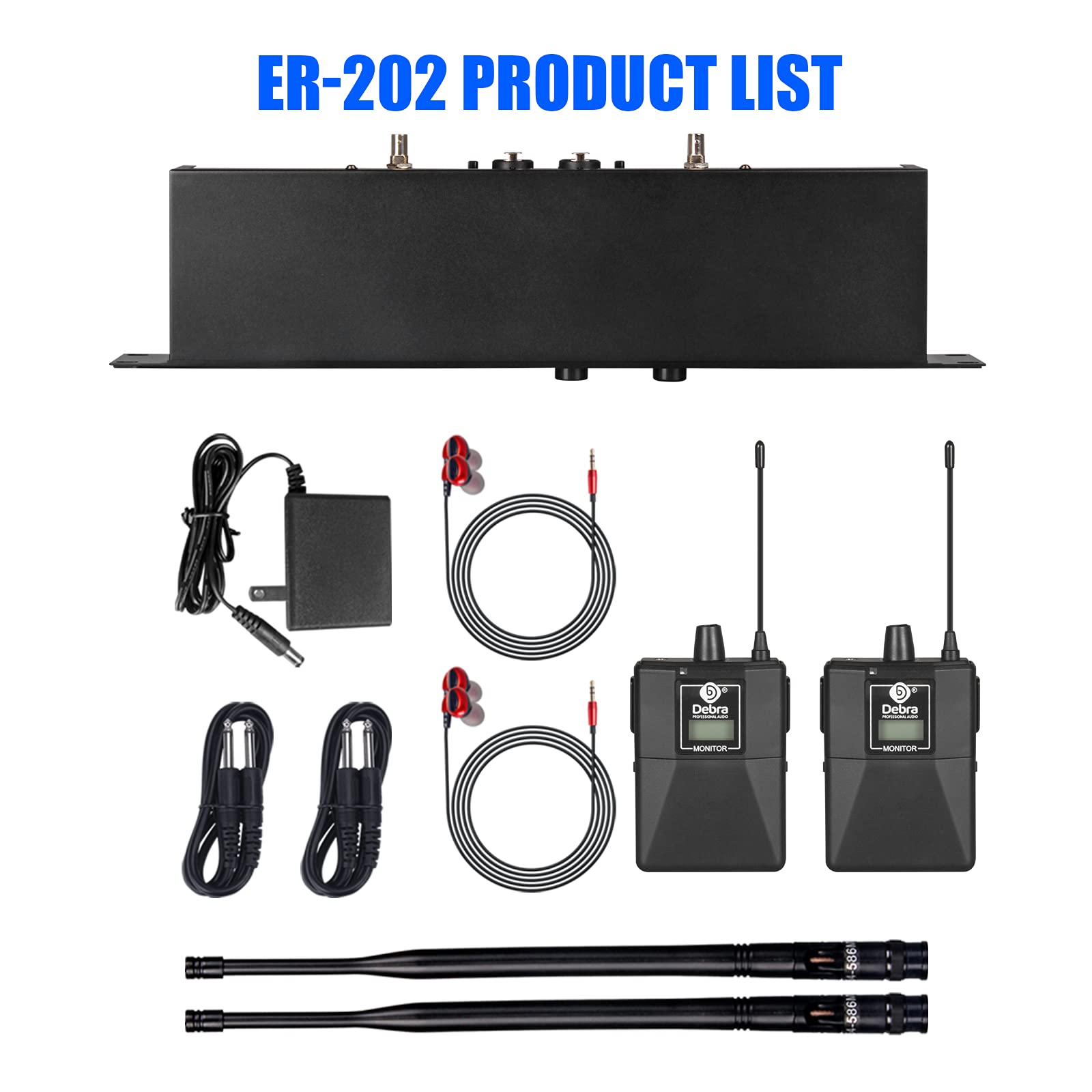 D Debra ER-202 UHF, sistema di monitoraggio wireless a canale, in-ear con trasmettitore e ricevitore per palco, studio di registrazione, musicisti, monitoraggio (2 Bodypack con trasmettitore)