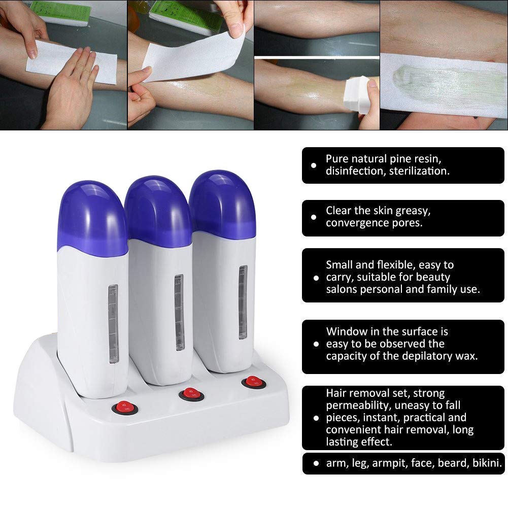 Roll On Wachsgerät, Elektrische Wachserhitzer, Wachserwärmer mit Basis,für Enthaaren von Beinen und Körper für die Haarentfernung Zu Hause (Dreifach Waxing Heaters)