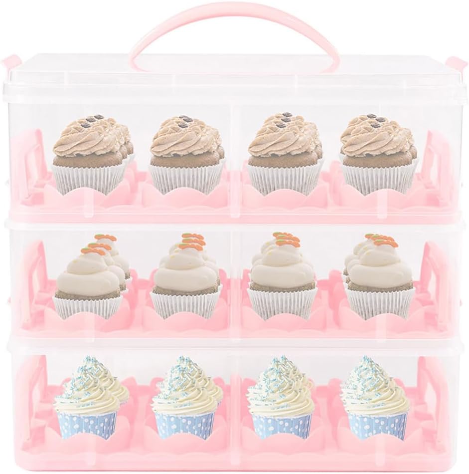 Jstcmadby 3 Tier Cupcake Carrier with Lid Holds 36 Cupcakes