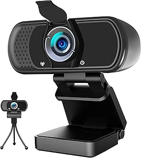 GoHZQ Webcam with Microphone1080P HD Webcam with Privacy Cover and Tripod, Streaming Computer Web Camera with 110-Degree Wide View Angle, USB PC Webcam for Video Calling Recording Conferencing