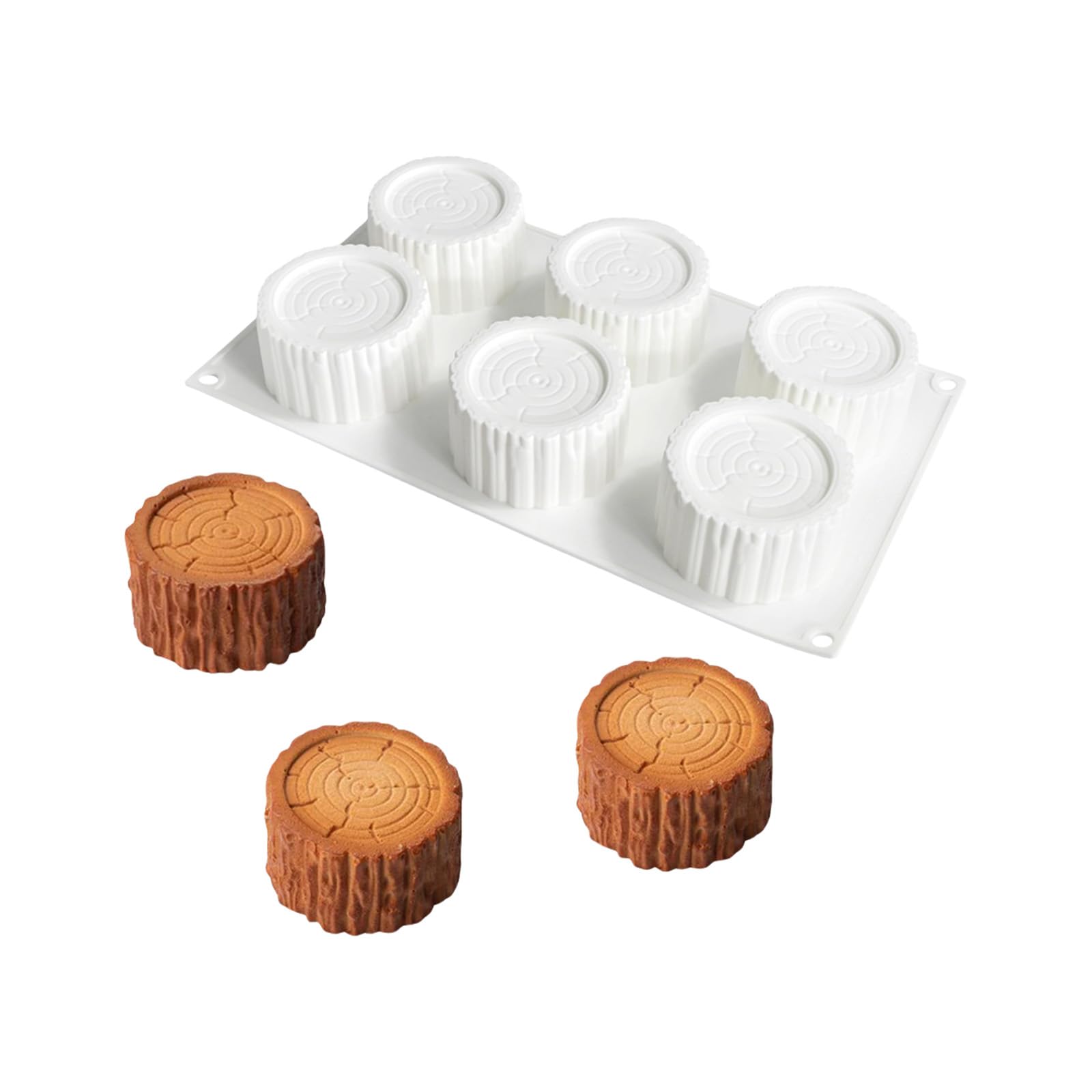carotoe Silicone Mousses Cake Molds 6 Cavity Tree Stump Shaped Chocolate Baking Dessert Bakeware for Parties and Celebration Baking Molds for Mousses Cake