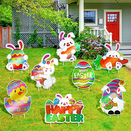 8 Pcs Easter Yard Signs With Stakes Laser Happy Easter Lawn Sign Decorations Easter Decal Garden Sign Outdoor Bunny Egg Chick Yard Welcome Signs For Easter Home Garden Yard Party Supplies Props #TOP6