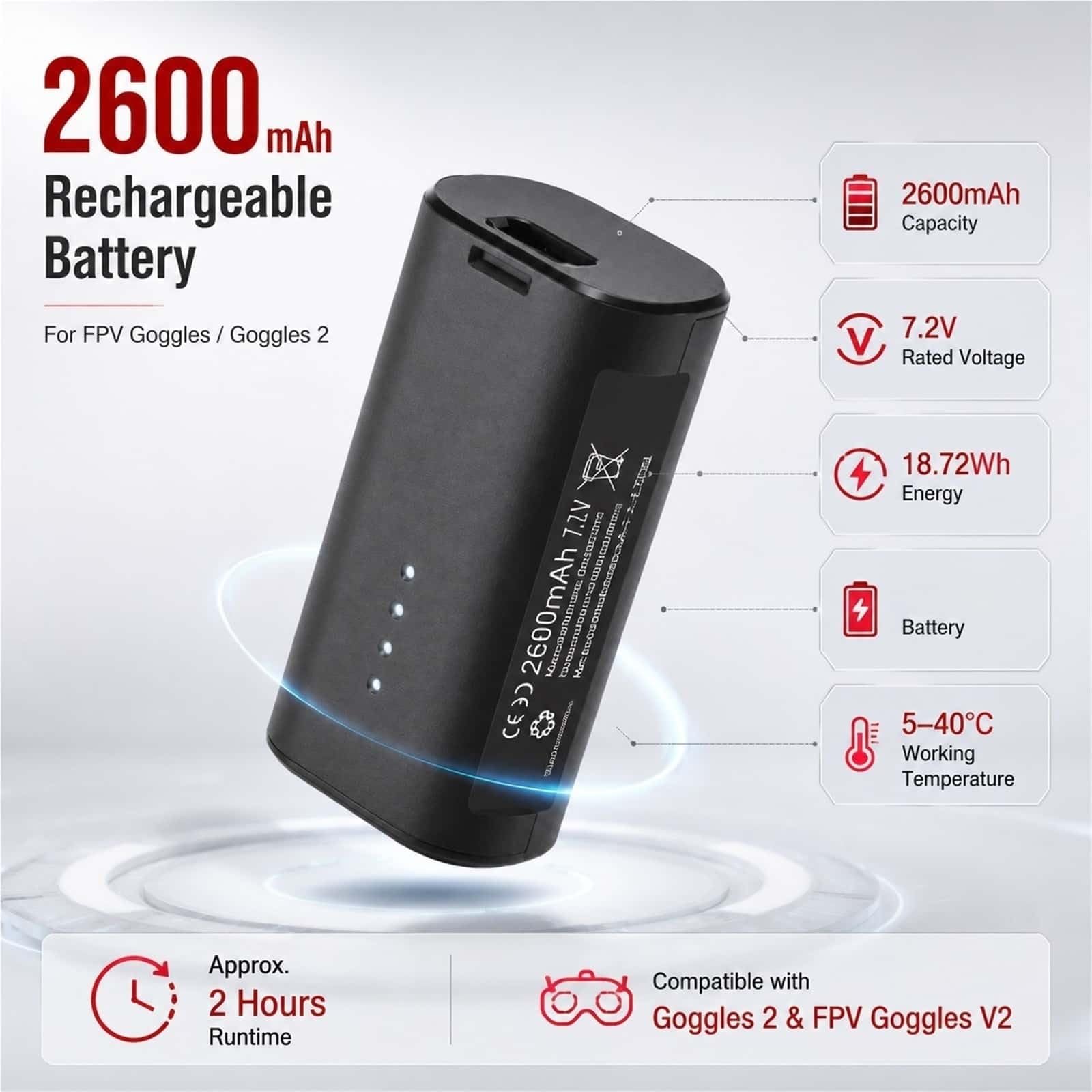 3 Pack, Compatible with DJI FPV Goggles V2 Battery Replacement, 2600mAh, 7.2V, with 2-Hour Endurance Electronics