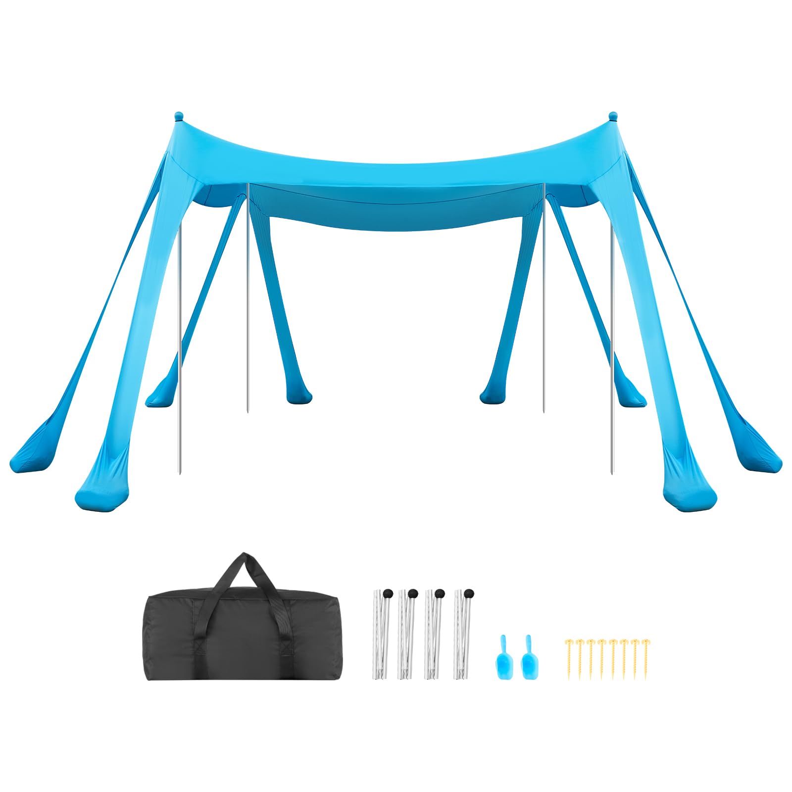 VEVOR Tenda Parasole da Spiaggia Protezione Solare UPF 50+ Portatile 3x3x2 m, Tenda da Spiaggia Parasole con Sacchi di Sabbia Ancoraggio Pali di Supporto, per Campeggio Viaggio Pesca, Blu