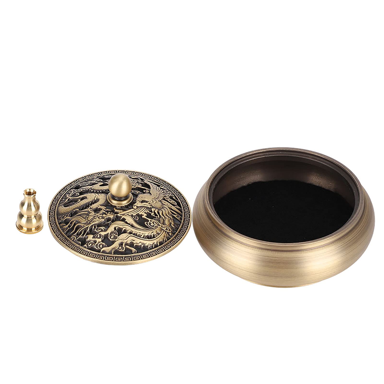 Incense Burner Holder, Antique Brass Dragon Incense Cone Burner with Incense Stick Holder for Cone Incense, Charcoal Disc, Coil Incense, 3.5 x 2.4in