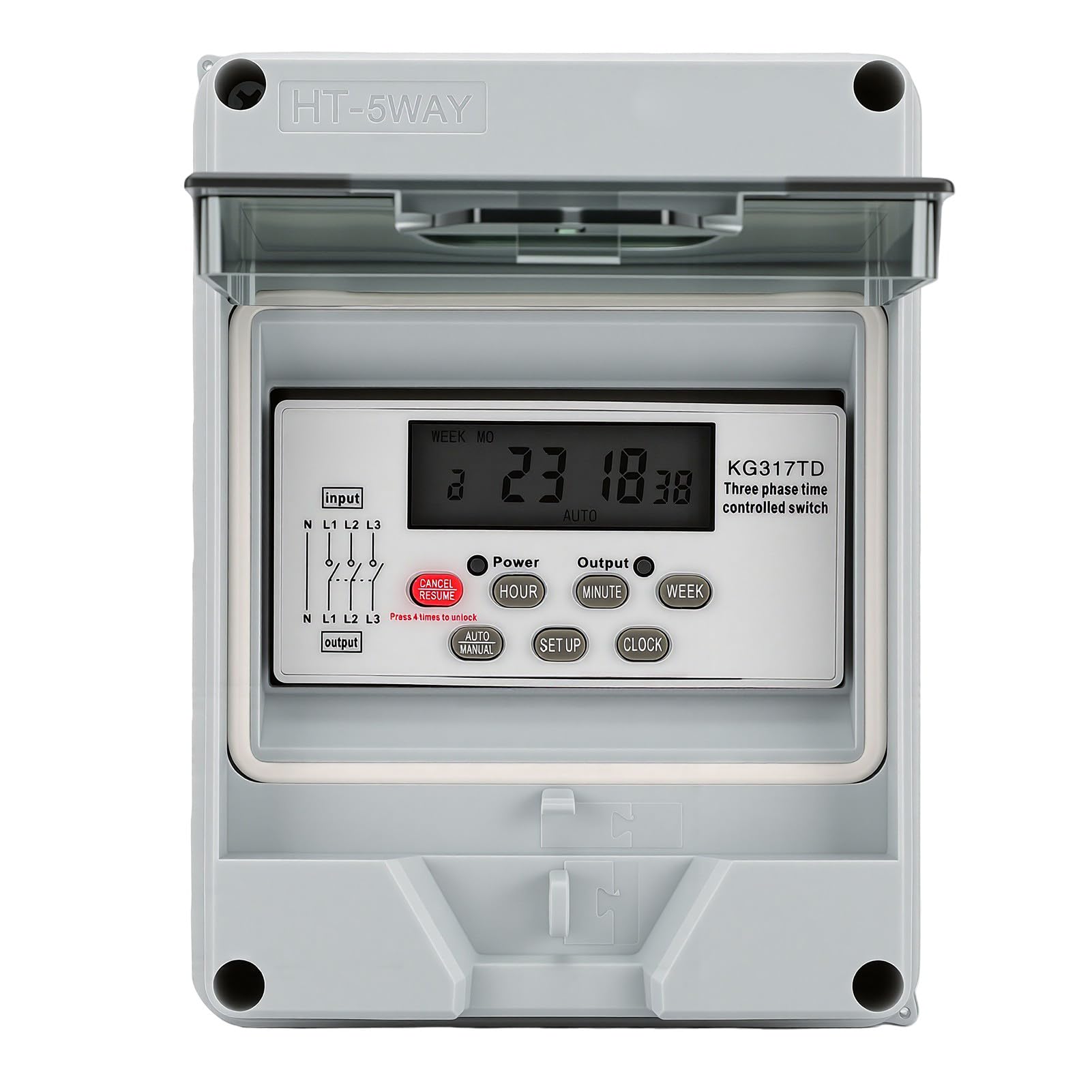 Annadue Interruptor Temporizador de Bomba de Agua Trifásico, Caja de Interruptor de Tiempo Programable Digital 50/60 Hz Montaje en Riel DIN con 24 Configuraciones, Función de Memoria y Batería