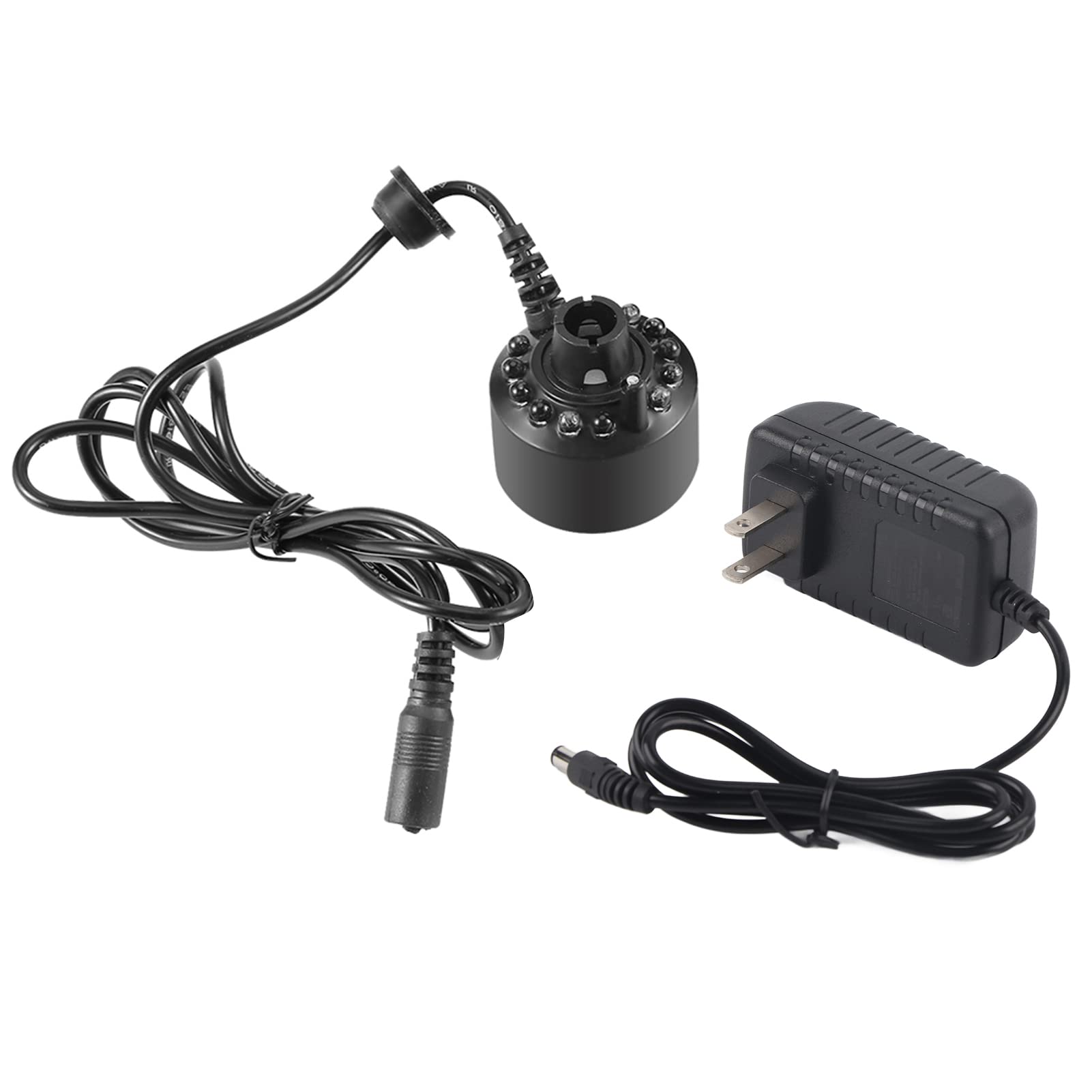 Photo 1 of 12LED Colorful Mist Maker for Water Fountain Pond with Power Adapter 110-240V US Plug +Power Adapter(US) Black