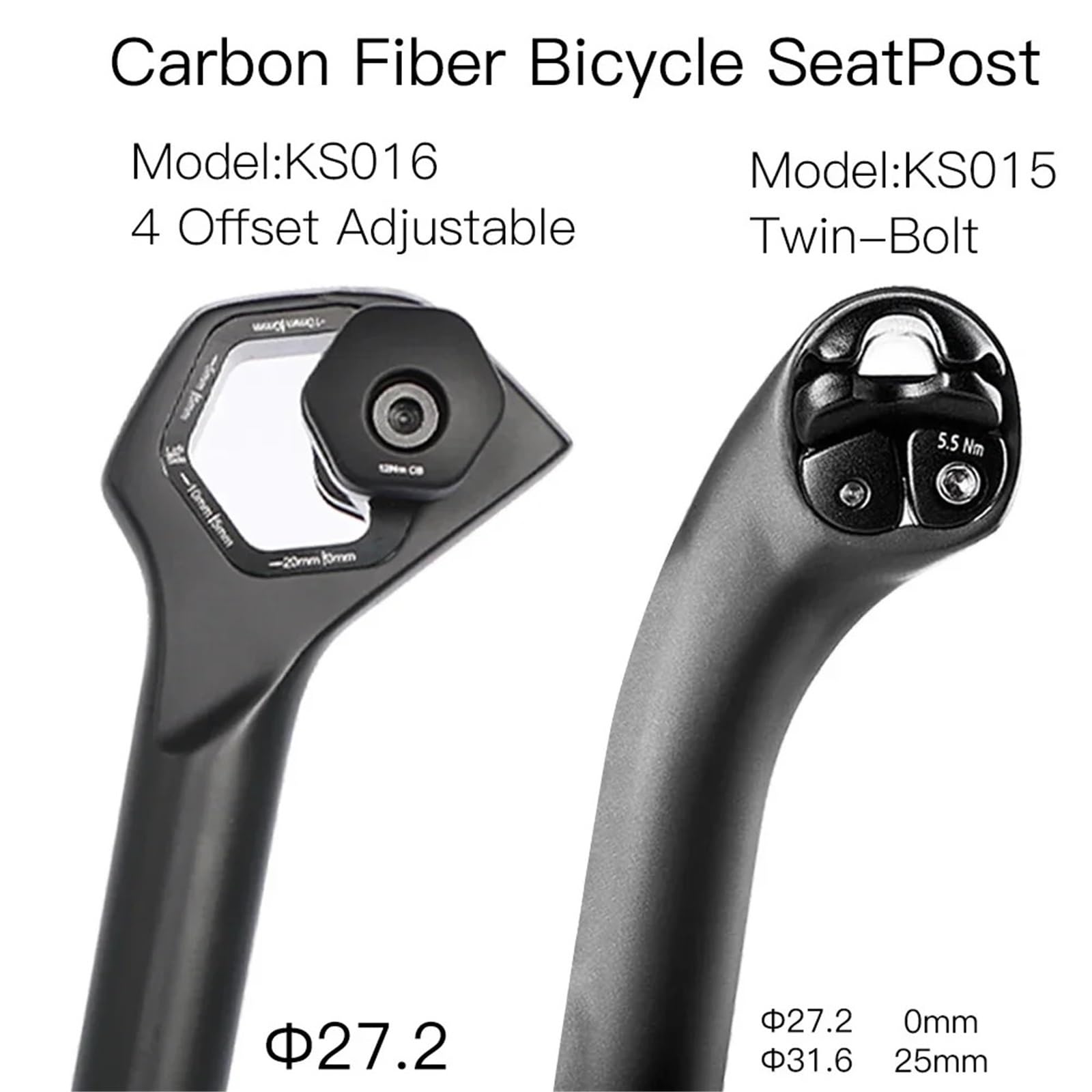 Tija Telescopica MTB Tija de sillín ajustable de fibra de carbono de doble perno for bicicletas, tija de sillín de bicicleta for bicicletas híbridas y eléctricas de grava de carretera(27.2mm 0mm)