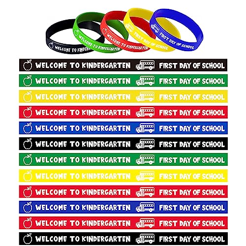 Welcome to Kindergarten Wristbands Bracelets, First Day of Kindergarten Bracelets, Back to School Decorations, First Day of School Classroom Decorations,Back to School Gifts for Students - 30Pcs