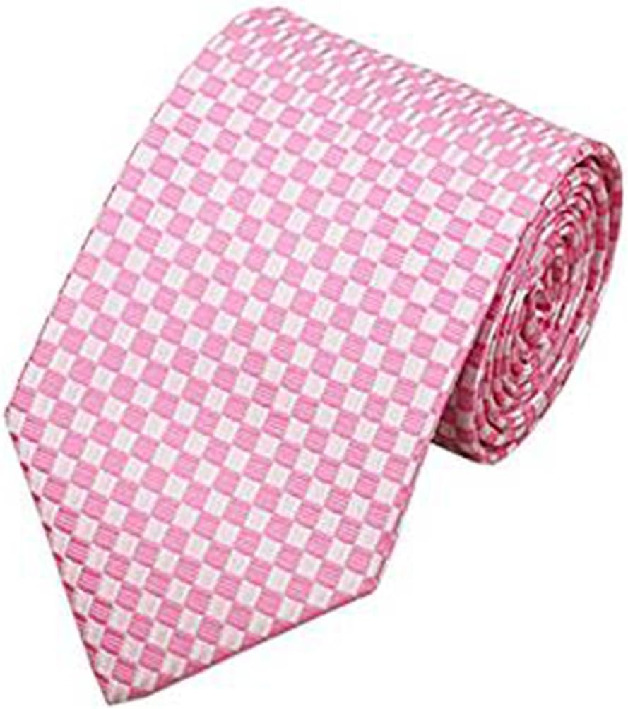 Pink & White Checked Check Silk Tie Italian Design Great For Weddings, formal occasions or Smart Work Wear