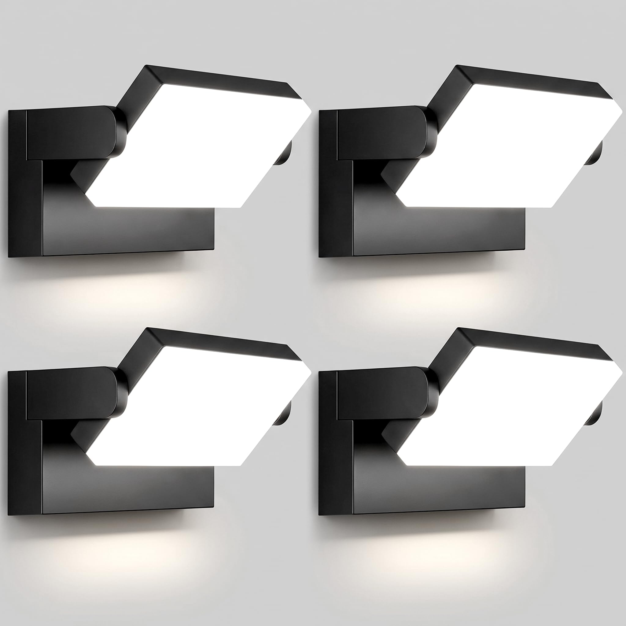 Kingwen 40 W LED Outdoor Wall Light, Set of 4, 6000 K, Black, 360° Rotatable