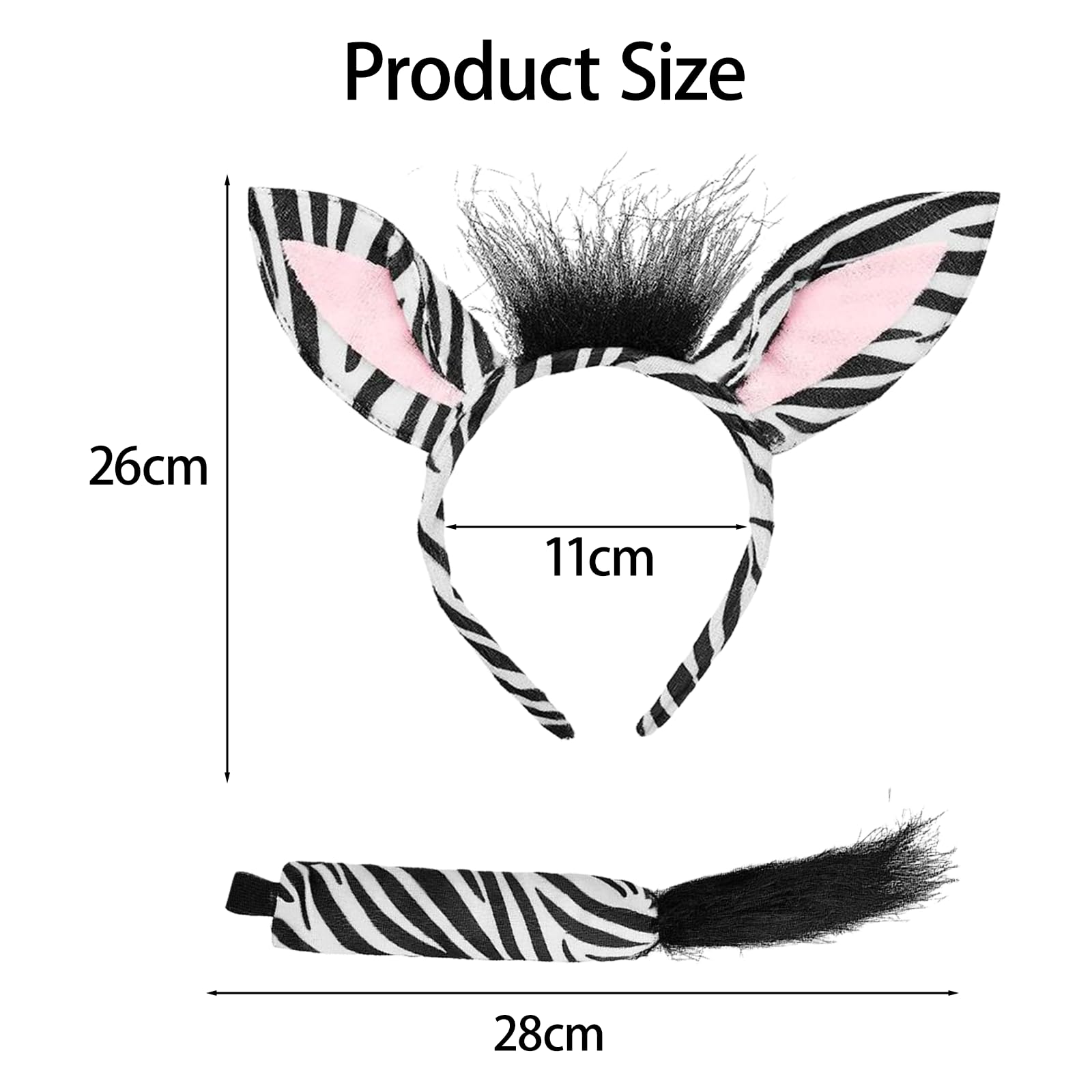 MUNSKT Animal Costume Set Ears and Tails of Zebras Headband with Ears & Tail Fancy Dress Dress Up Set for Halloween Carnival Cosplay Animal Theme Party Favors - Image 2