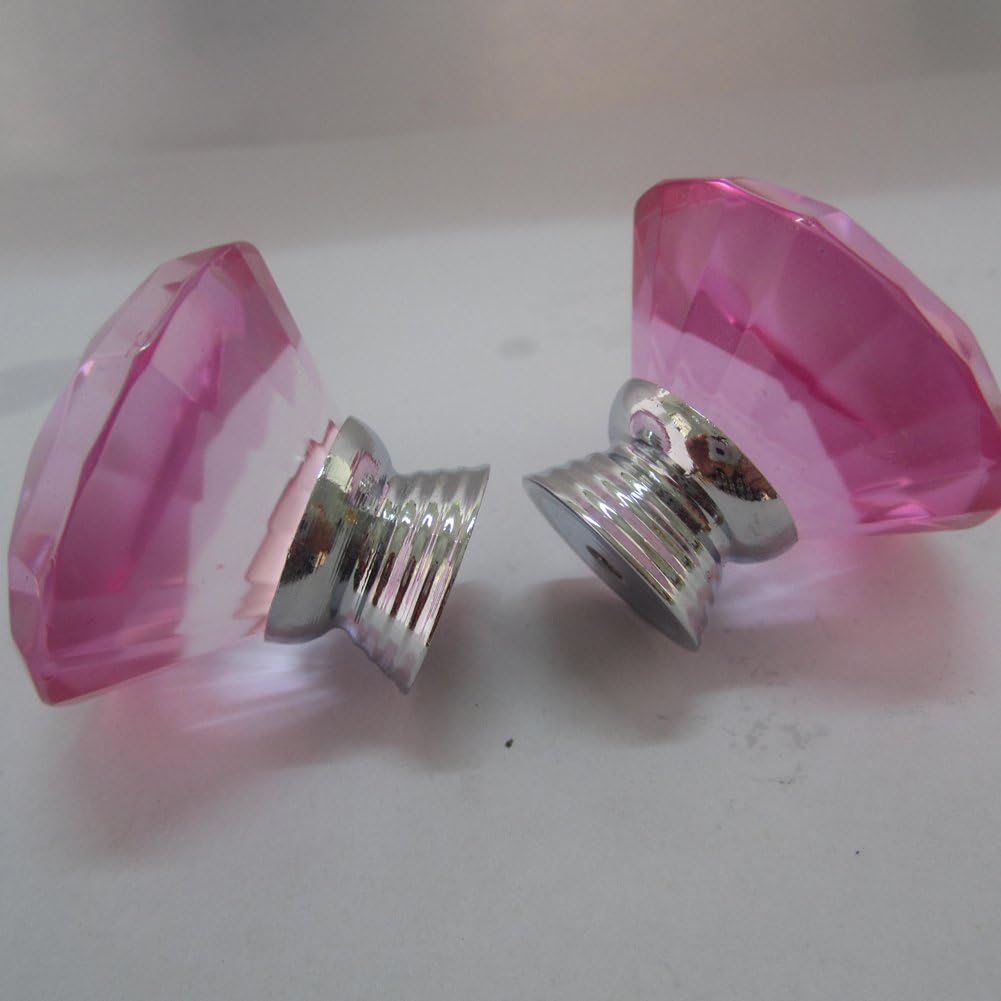 Tangpan 40mm Diamond Crystal Glass Door Knobs Cabinet Drawer Bin Dresser Pull Handle Color Pink Pack of 8