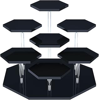 Acrylic Display Stand for Funko POP Figures, 7-Tier Perfume Organizers and Storage Display Stand/Risers for Cupcake Dessert, Conutertop Desktop for Decoration and Organizer(Black)