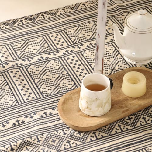 Image of Peepul Tree Jaipuri Handprinted Cotton Rugs 4X6 ft | Modern Durries for Living Room | Cotton Carpets /Floor Rug for Bedroom| (Black and White, Home Decor Gift Items