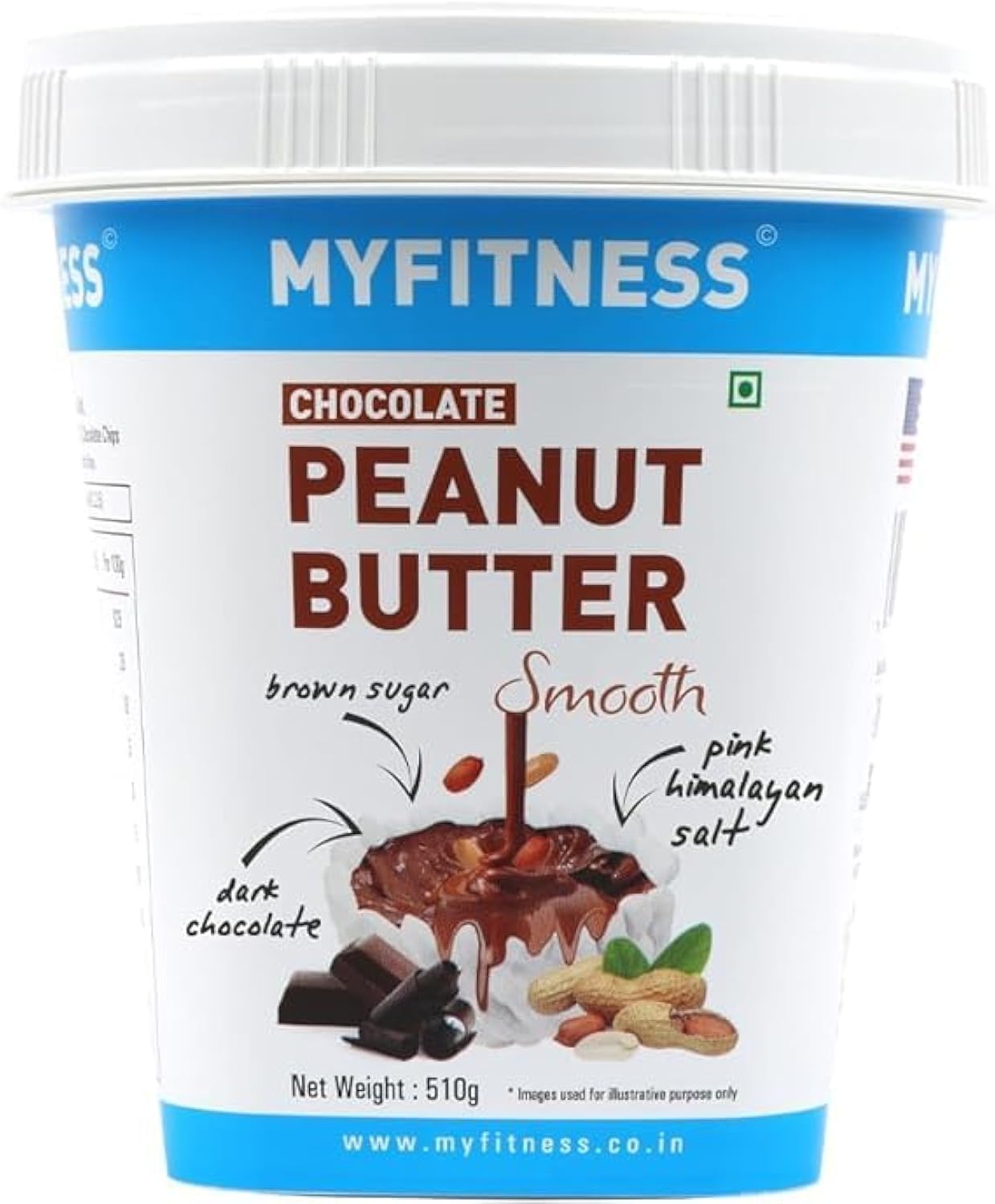 MYFITNESS Chocolate Peanut Butter Smooth 510g | 22g Protein | Tasty & Healthy Nut Butter Spread | Vegan | Dark Chocolate | Cholesterol Free & Gluten Free | Smooth Peanut Butter | Zero Trans Fat