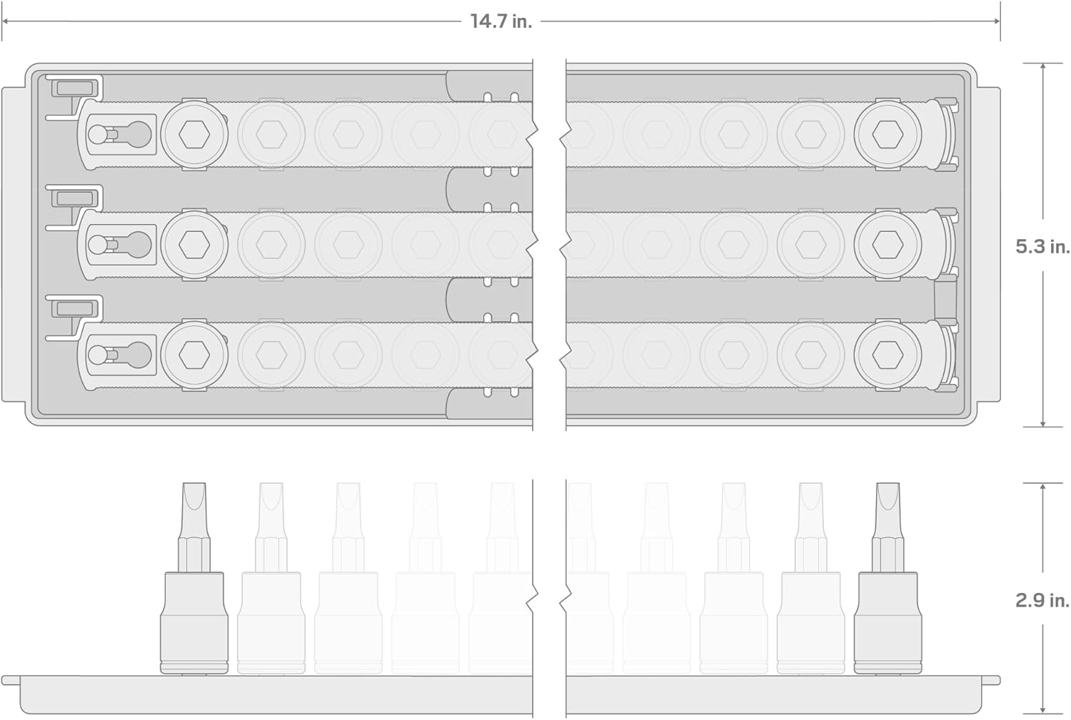 TEKTON 3/8 Inch Drive Hex and Torx Impact Bit Socket Set with Rails and Tray, 32-Piece (5/32-9/16 in., 4-14 mm, T20-T60) | SIB91202