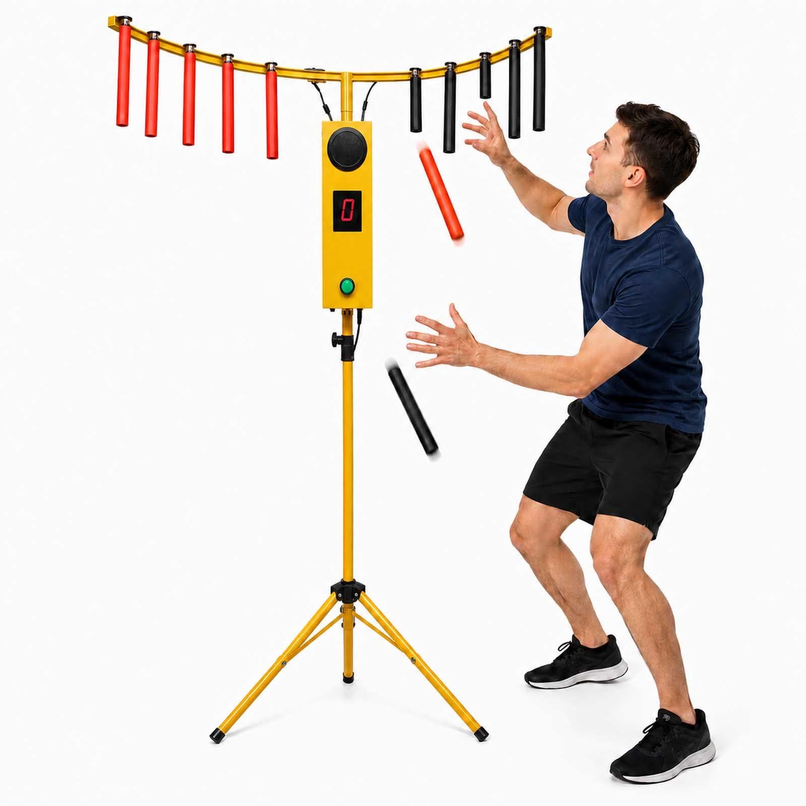aromaoveite Reflex Arcade Stick Catching Game Machine, 10-Stick Hand-Eye Coordination Arcade Game,Adjustable-Height Tripod,Interactive Reaction Game For Events, Parties, Rentals, Corporate Use yellow