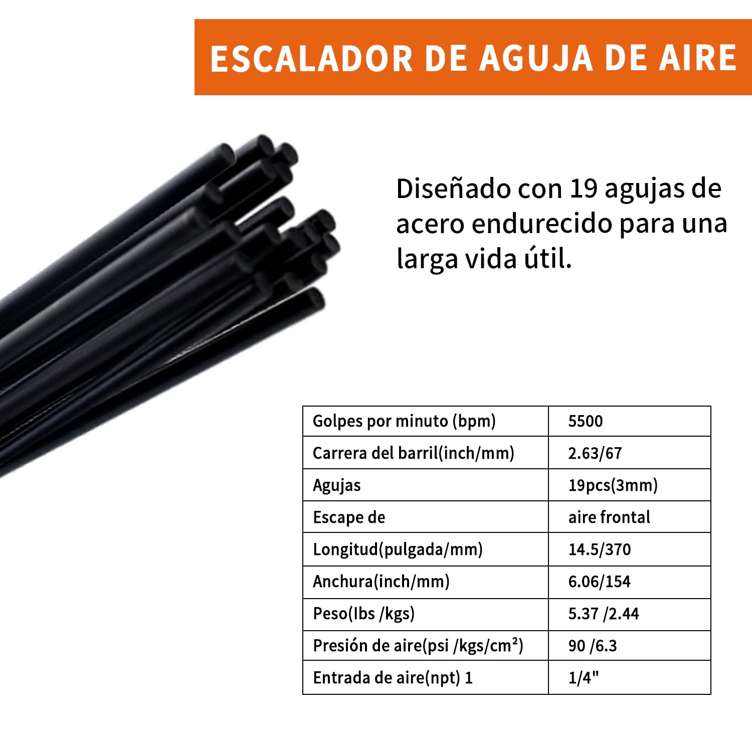 WorkPad Cabezal de recambio profesional de aire comprimido 5000 rpm para pistola de agujas, 19 agujas, quita óxido, quita pintura para mecánicos de coches, tapiceros, ¡potente y seguro!