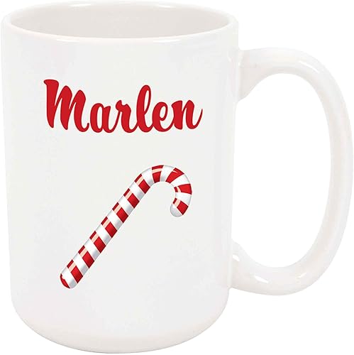 Miniatura 1 de Marlen Taza de café – Taza de cerámica personalizada de bastón de caramelo con nombre, taza personalizada, regalo de cumpleaños/Navidad, regalo de