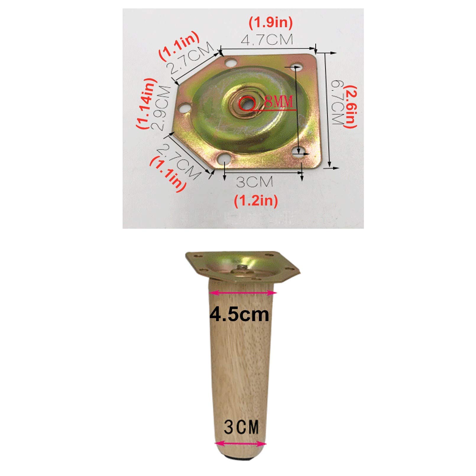Set di 4 gambe per mobili in legno massello di quercia con cono inclinabile, piedini per cassettiera, divano, mobile di ricambio, stile metà secolo, per divano, letto, poltrona con piastra di montag