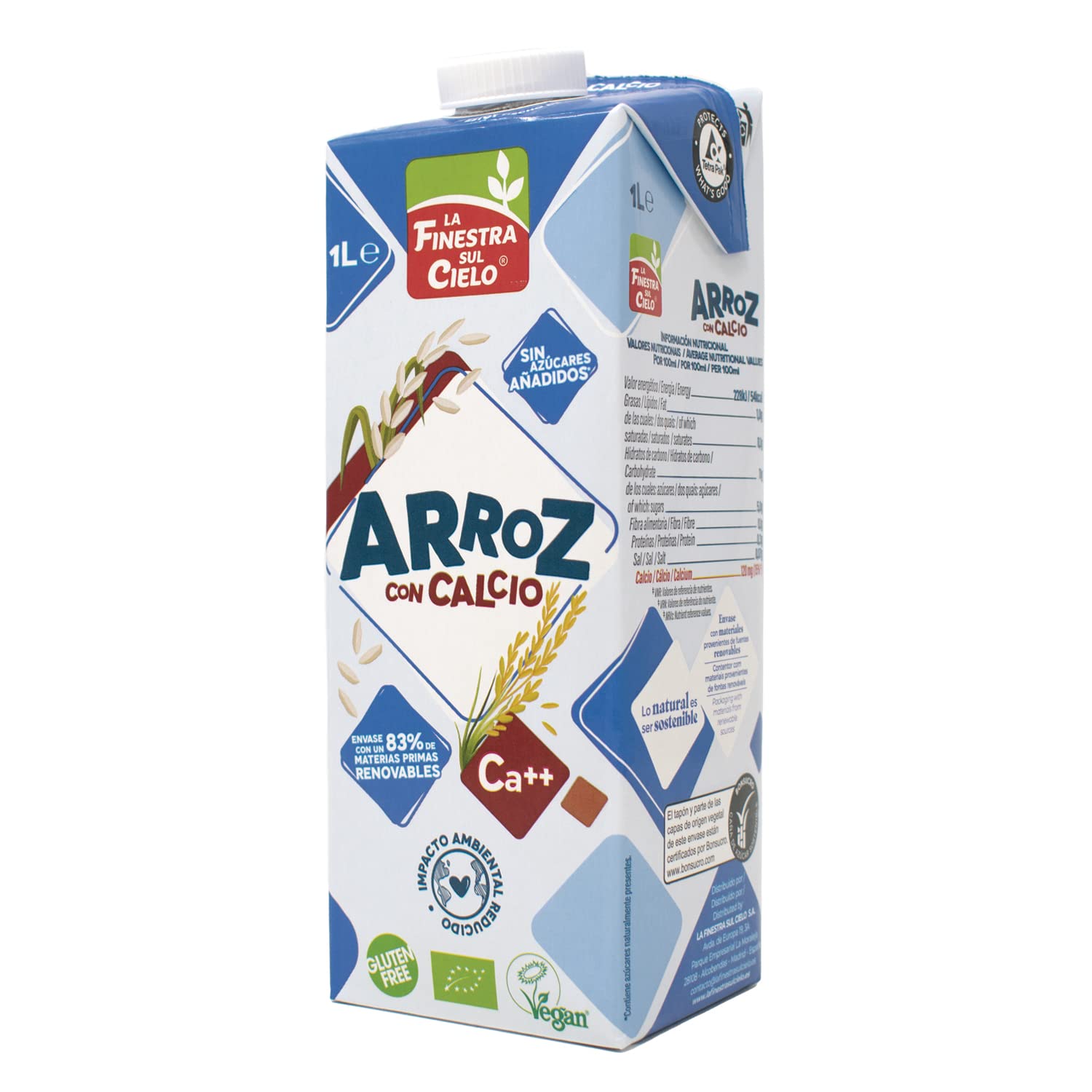 La Finestra Sul Cielo Bebida Vegetal de Arroz con Calcio, 6 x 1000 ml