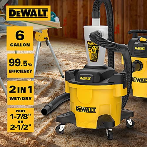 DEWALT Dust Separator with 6 Gallon Poly Tank, 99.5% Efficiency Cyclone Dust Collector, High-Performance Cycle Powder Collector Filter, DXVCS002, Yellow