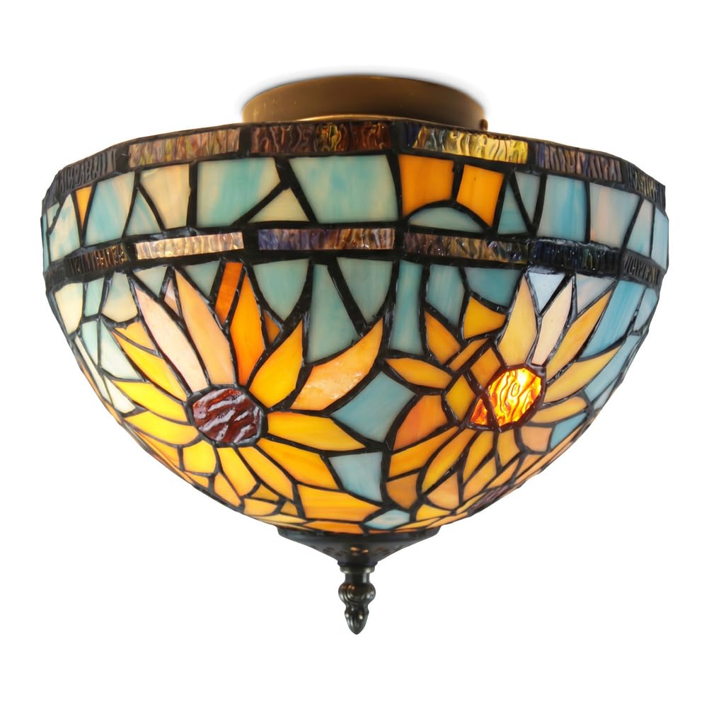 Plafonnier en vitrail Tiffany rétro lampe artisanale fleurie pour une ambiance de maison chaleureuse