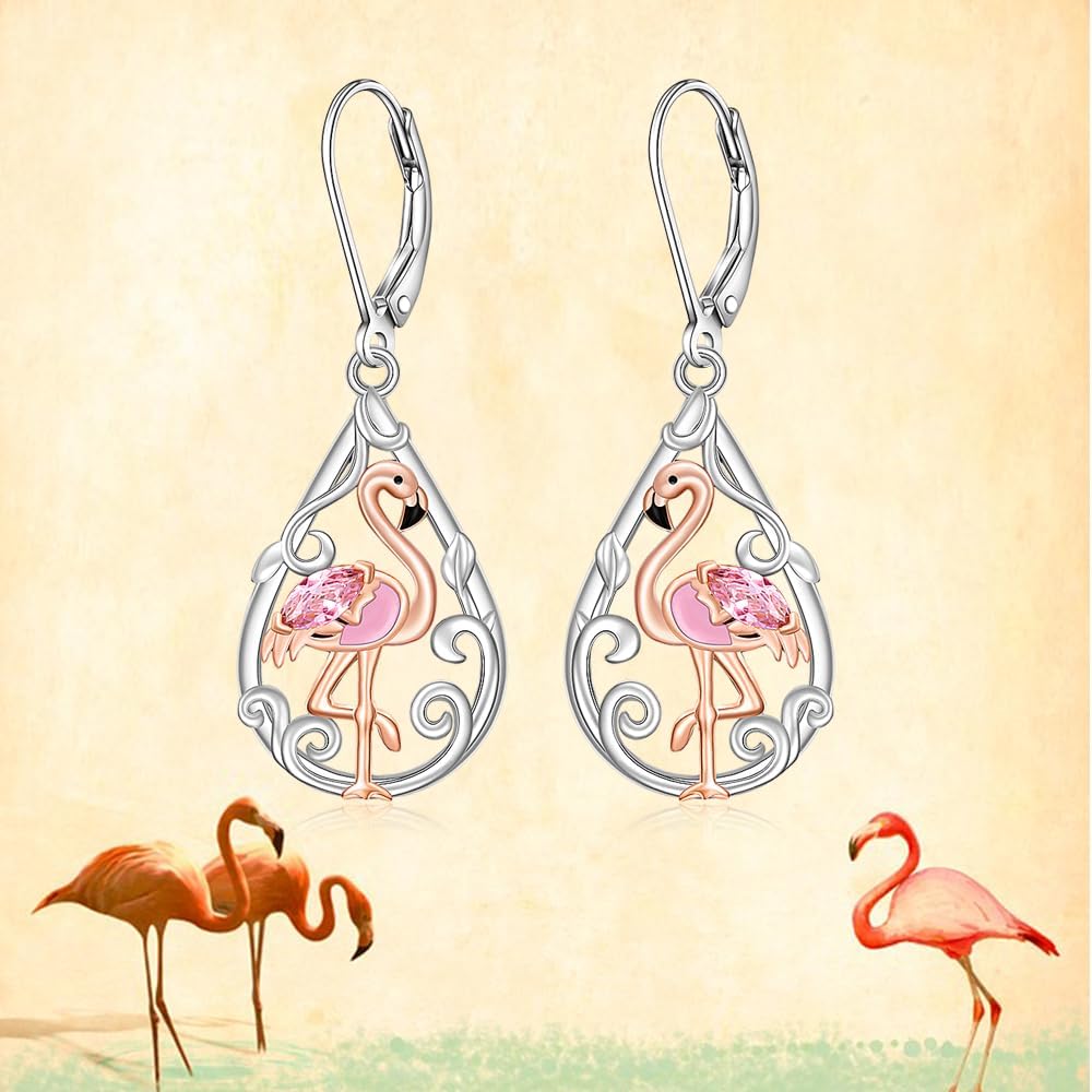 Flamingo Earrings for Women Sterling Silver Bird Pink Flamingo Dangle Earrings Jewelry Valentine Christmas Birthday Mothers Day Gift - Image 3