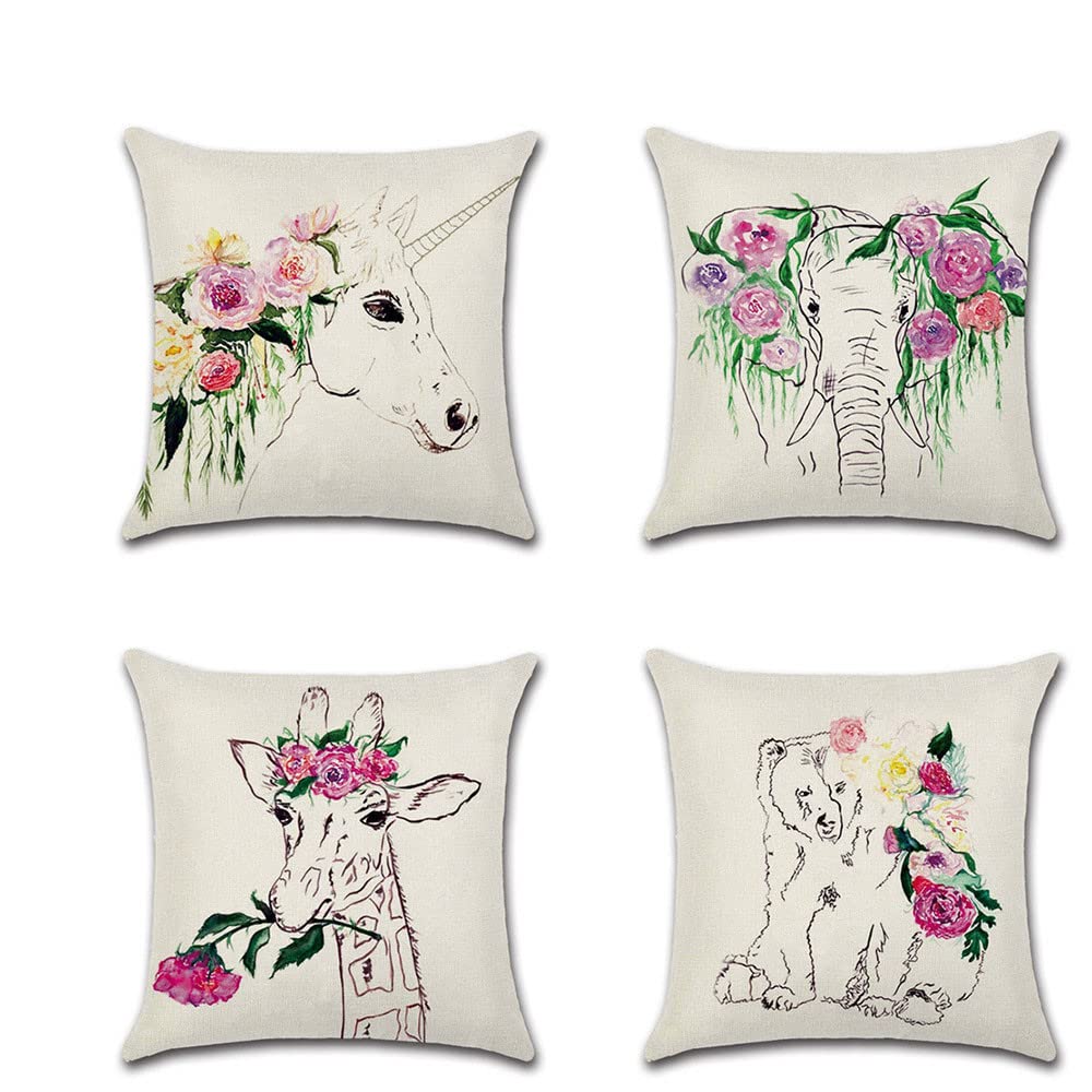 Housses de coussin en lin floral 45x45 pour décoration canapé salon et lit