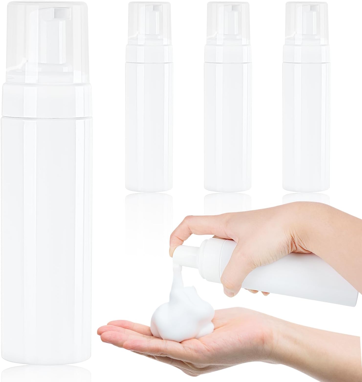 Plastic Foaming Bottle 200ml/6.8oz 4 Pack Clear Empty Mousse Refillable Containers Set for Shampoo Shower Gel